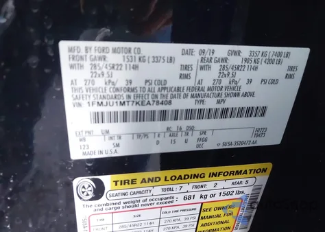 2019 Ford Expedition Platinum from USA, damaged, VIN 1FMJU1MT7KEA78408